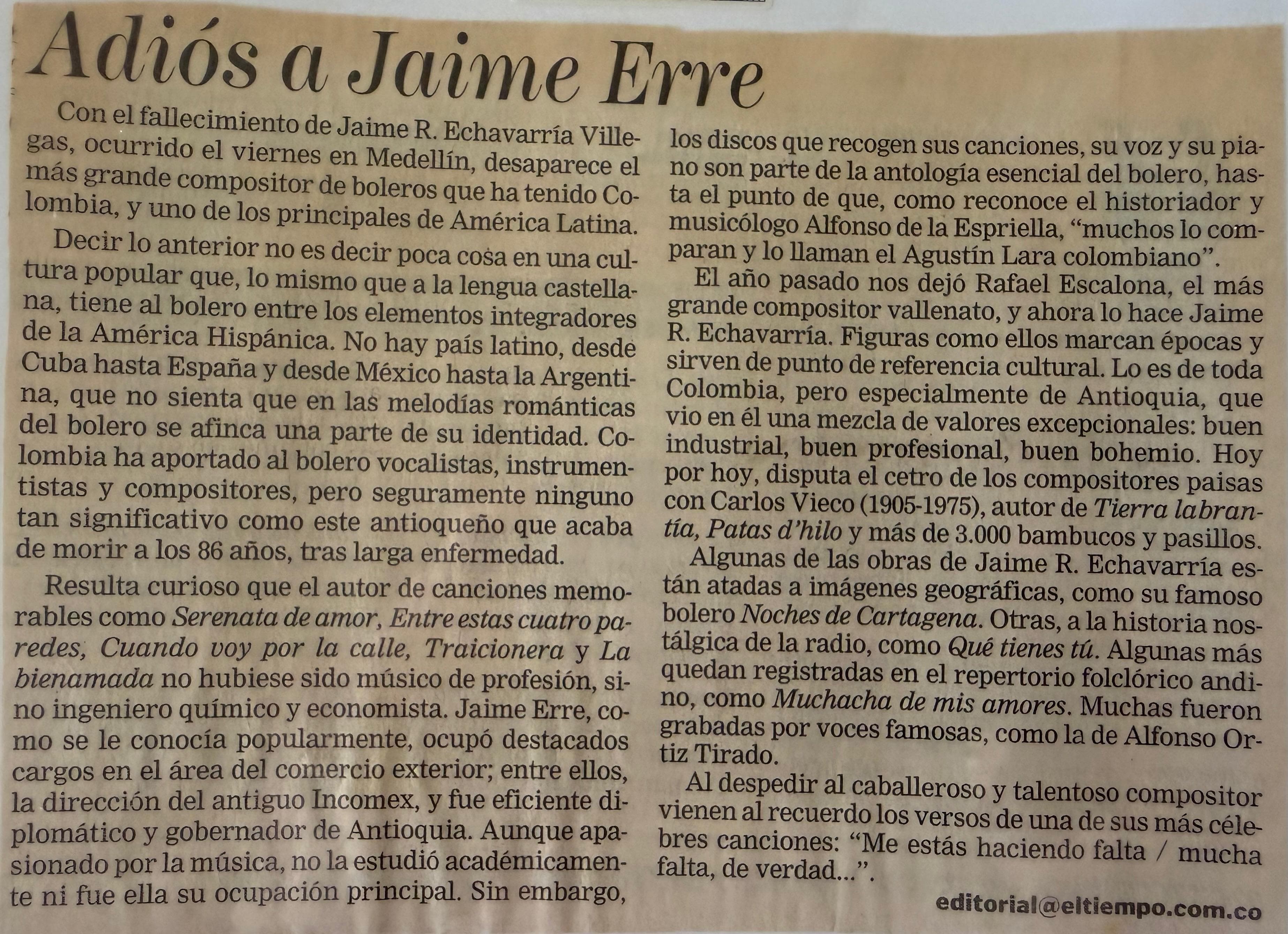 Notas y articulos fallecimiento jaie r