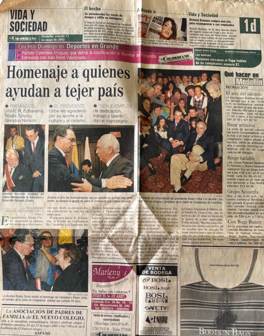 Recorte - hoenaje a quienes ayudan a tejer pais