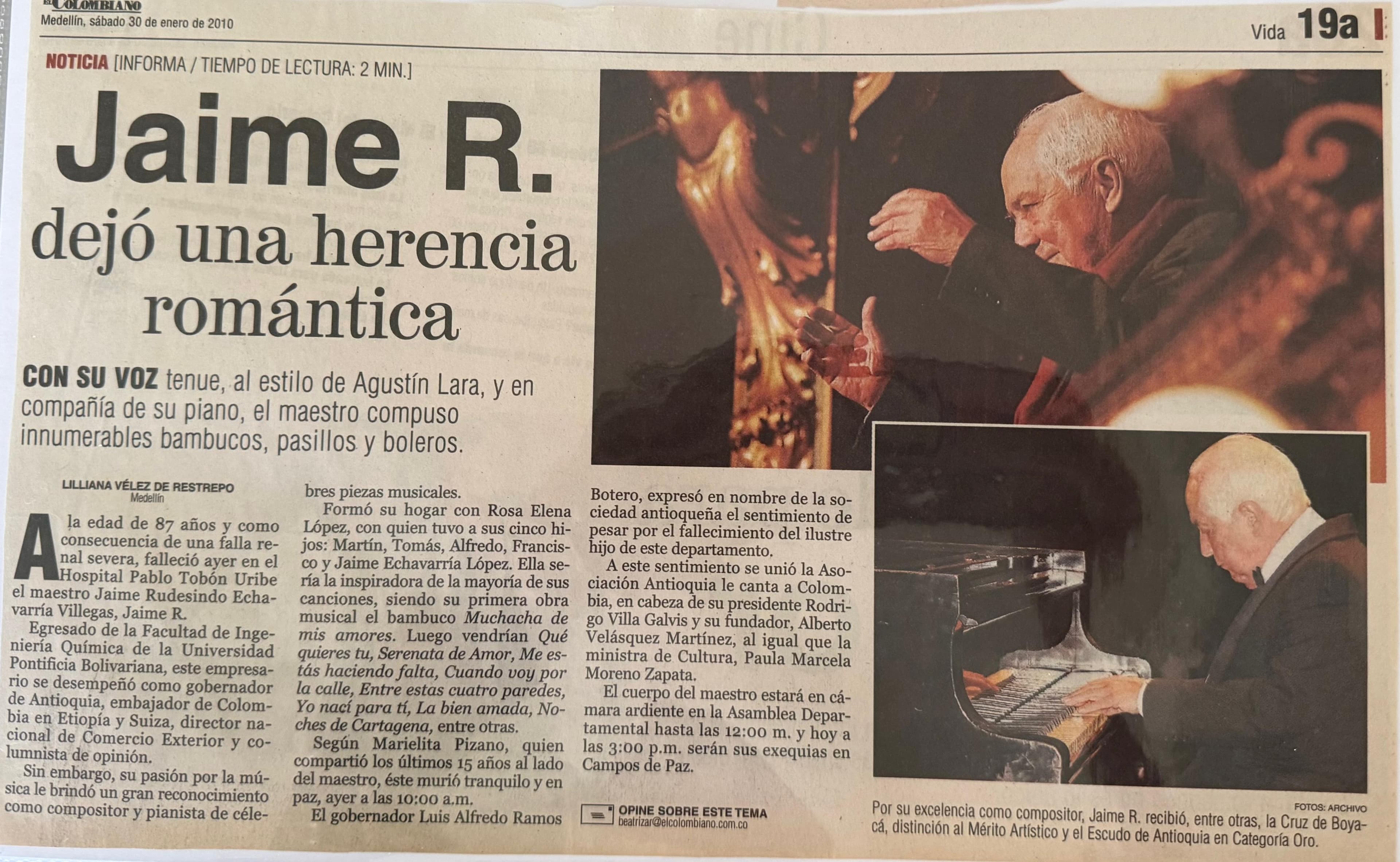 Notas y articulos fallecimiento jaie r